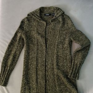 Merino wool Olive Green long sweater jacket - Size M